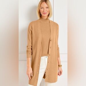 Talbots Metallic Ribbed Long Cardigan | Taupe Shimmer | Size XL